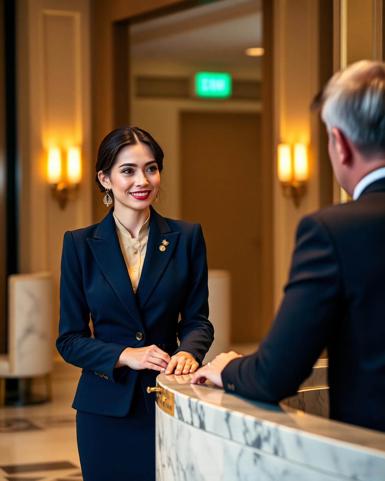 Hotel receptionist greeting a guest